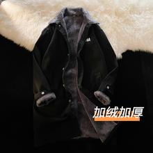 中长款加绒加厚风衣外套男土夹克带绒牛仔褂子加毛上衣服冬装冬衣