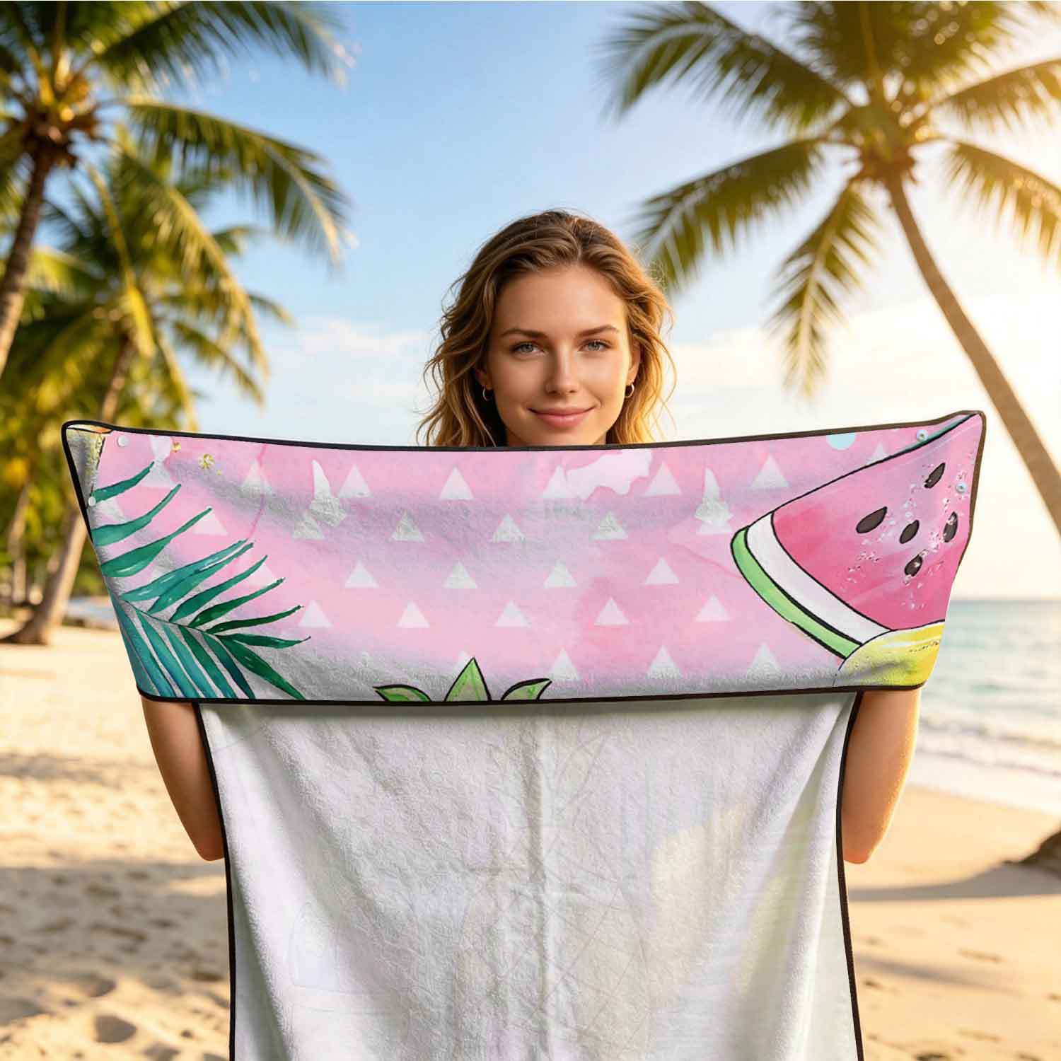 Printed bath towel and car seat cover 2-in-1, ultra-fine fiber outdoor beach and car dual-use universal seat cushion