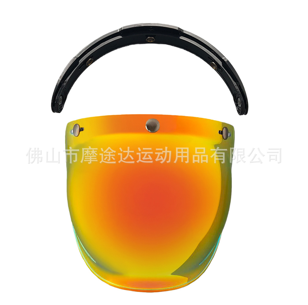 Retro Motorcycle Helmet Lens with Curved Surface, Three-Button Bubble Mirror, Multi-Color Windproof and Uv Protection Shield