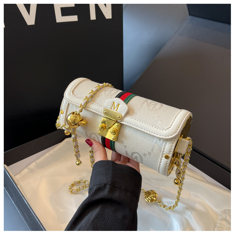 High-End-Damen-Kleintasche, Damentasche, neue französische Ketten-Umhängetasche, vielseitige Nähte, Leder-Crossbody-Zylindertasche_voghion.com