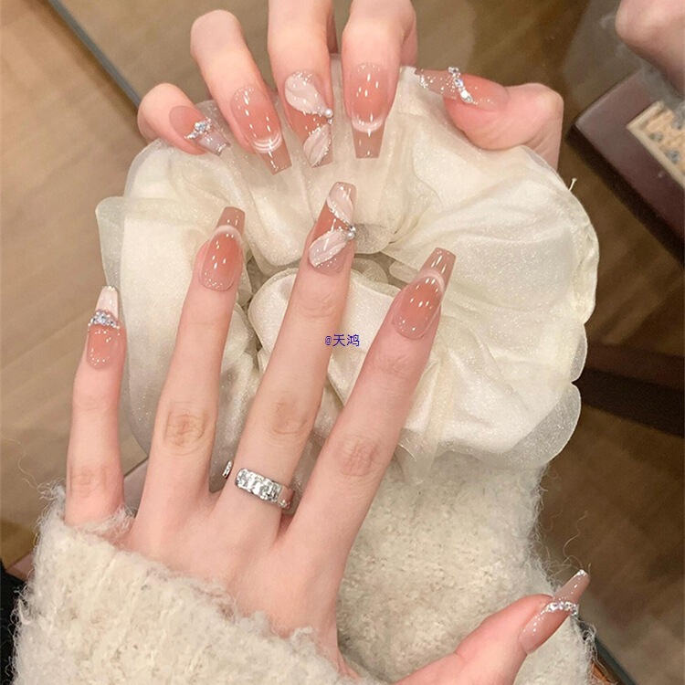 Zhitu Pure Handmade High-Quality Wearable Nails Mid-Length Mermaid Streamer Cat Eye French Whitening Manicure Nude Patch Zhitu Pure Handmade High-Quality Wearable Nails Mid-Length Mermaid Streamer Cat Eye French Whitening Manicure Nude Patch