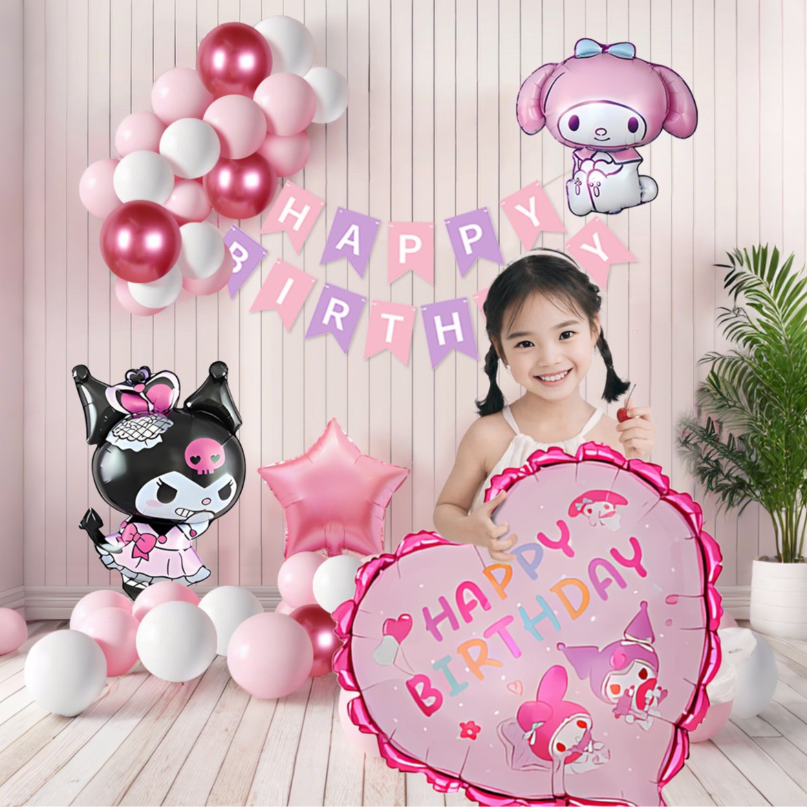 Decoración de la escena del cumpleaños de Kulomi, feliz ceremonia en casa, fiesta de globos de niña, estilo princesa