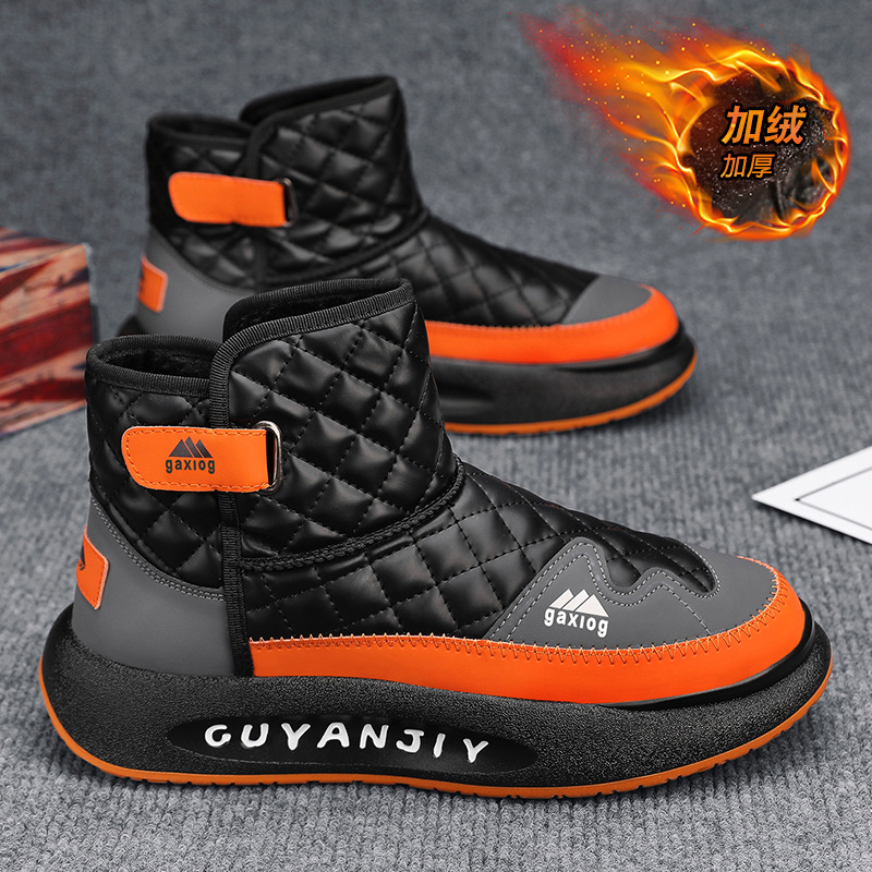스노우 부츠 남자 신발 2034 시즌 새로운 기모 따뜻한 면화 신발 방수 미끄럼 방지 빵코튼 부츠 모피 부츠 남성