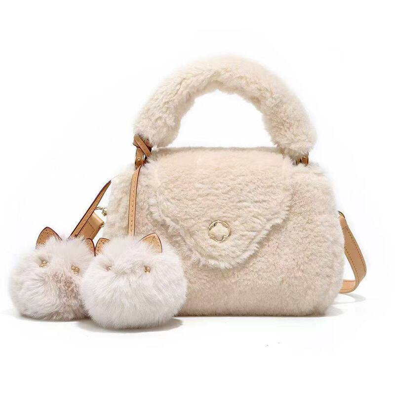 Dropshipping 2026 Winter New Plush Bag with Cute Cartoon Pom-Pom Decoration, Niche Design Handbag and Crossbody Bag Dropshipping 2026 Winter New Plush Bag with Cute Cartoon Pom-Pom Decoration, Niche Design Handbag and Crossbody Bag