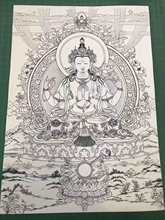 四臂观音唐卡 手绘唐卡填色涂色 diy 唐卡西藏手绘白描图描金底稿