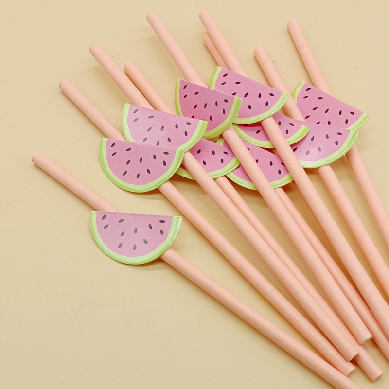 Paja de papel degradable desechable fruta creativa paja de fresa decoración para hornear pastel plug-in leche té paja