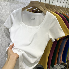 40本94綿精練綿生放送品質角襟正肩tシャツ女性半袖夏新型修身着痩せ上着女性