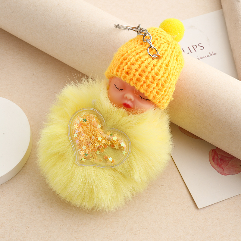Amor dorado muñeca de sueño imitación de conejo bola de pelo colgante lindas bolsas escolares colgantes para niñas joyas de peluche llaveros