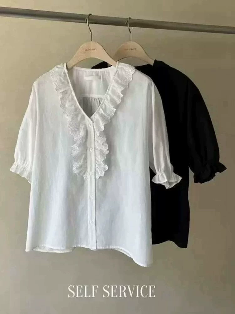 South Korean goods, summer short shirt, western style, V-neckline