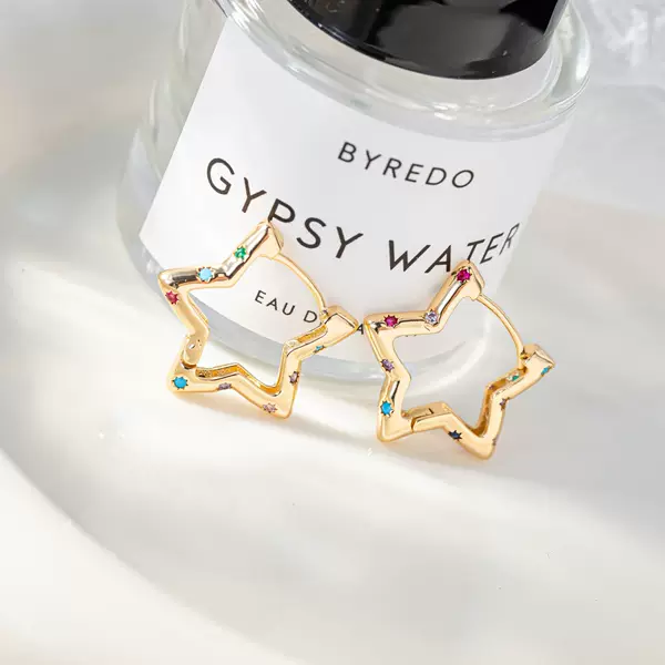 European and American cross-border fashion star INS earrings micro-inlaid color zircon five-pointed star dopamine earrings high-grade earrings