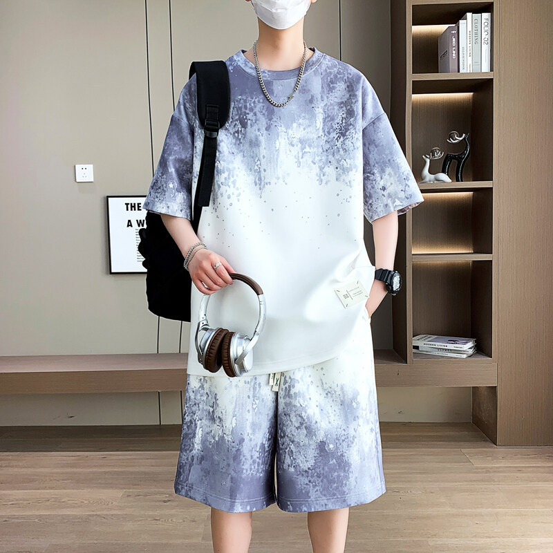 Suit Men's Summer Sportswear Youth Casual Short-Sleeved Shorts Complete Set 2025 New Big Children's Summer Clothing Trend