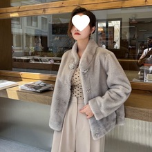 水貂皮草秋冬外套新款短款立领皮毛时尚一体显瘦小款黑色咖色