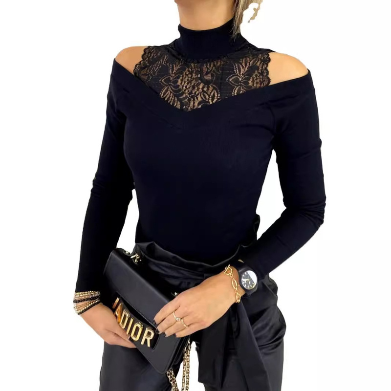 Independent station wish Amazon ebay new autumn and winter fashion lace stitching off-the-shoulder long sleeve bottoming shirt top Independent station wish Amazon ebay new autumn and winter fashion lace stitching off-the-shoulder long sleeve bottoming shirt top