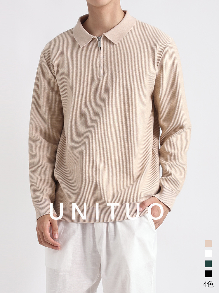 Suéter de hombre de alta gama semia cremallera hombre alto sentido viejo viento de dinero otoño invierno polo jersey hombre