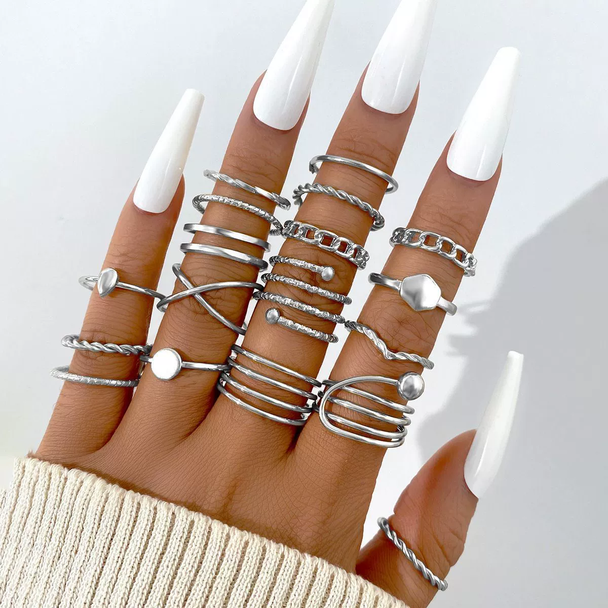 Ring multi-joint set, European style, metal adjustable stackable rings, assorted designs