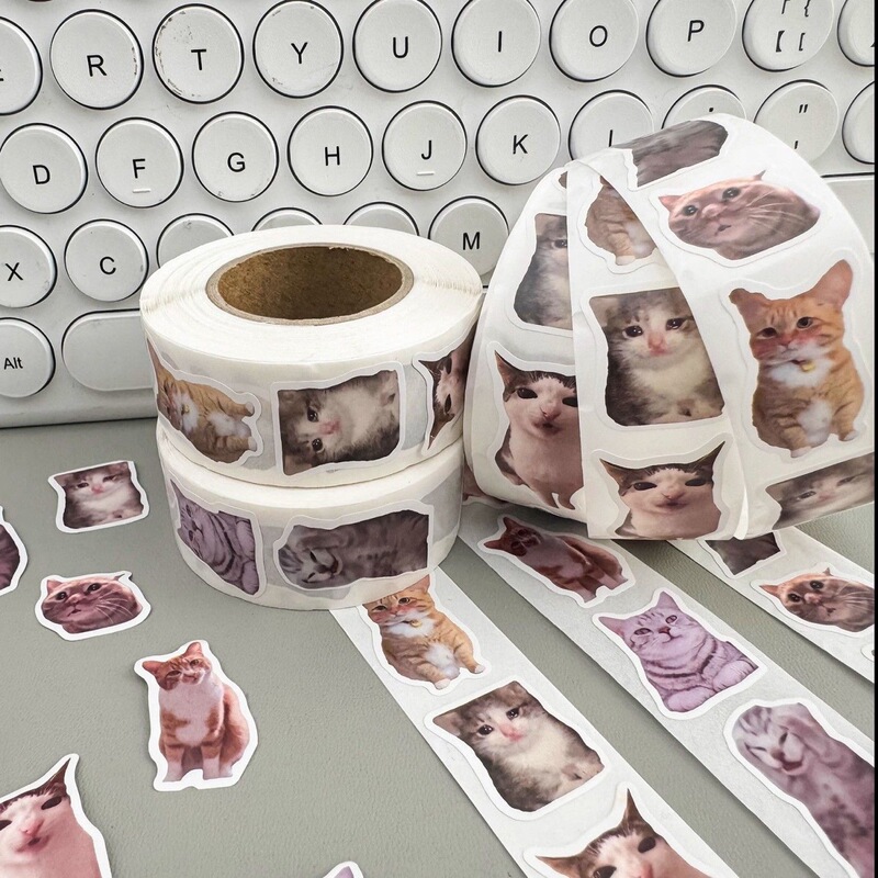 500 sheets/roll cute funny meme cat roll stickers cross-border children's creative hand account material envelope stickers