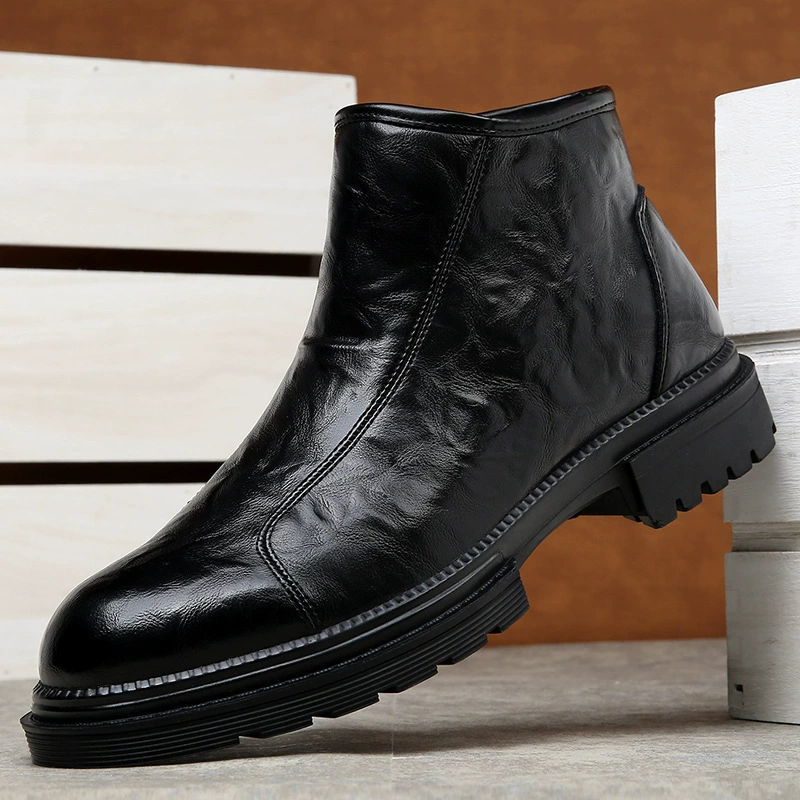 Зимний рост помогает Челси короткие сапоги на молнии боковые сапоги Мартин сапоги мужской плюшевый английский мотоцикл сапоги из мягкой кожи
