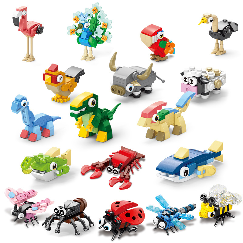 Birdland serie de bloques ensamblados mini pájaros pequeños pavos pavos flamencos modelo de animales juguetes para niños y niñas