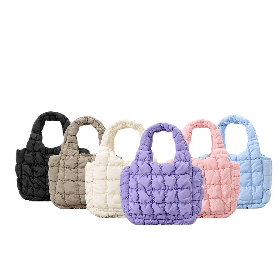 Women's Bag Quilted Texture Zipper Finger Tip Cloud Bag Summer New Pleated Bag Commuter Style Tote Bag_voghion.com