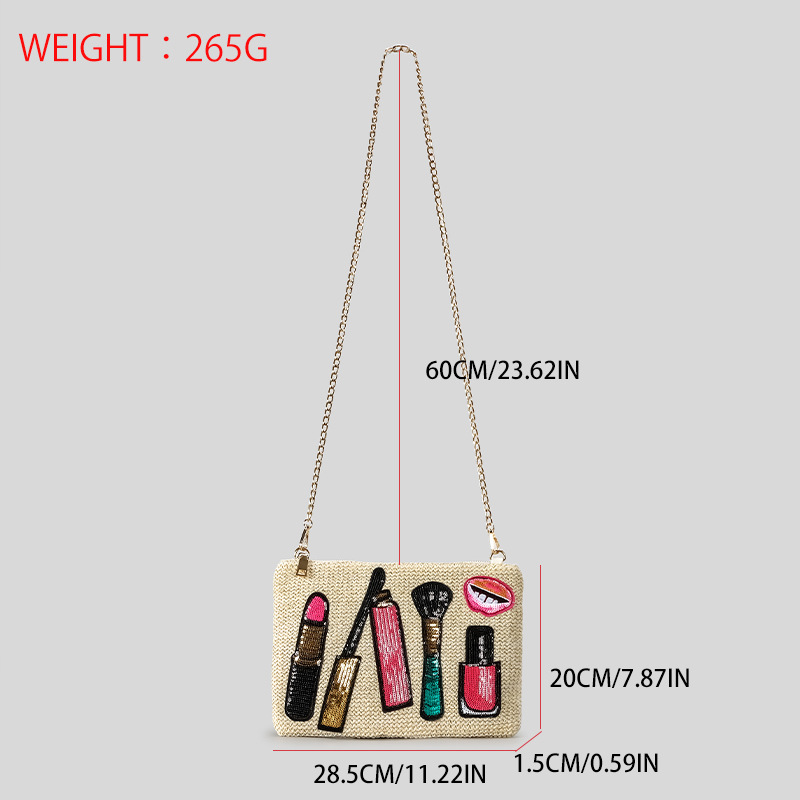 Women's Straw Cosmetics Cartoon Streetwear Weave Square Zipper Shoulder Bag display picture 1
