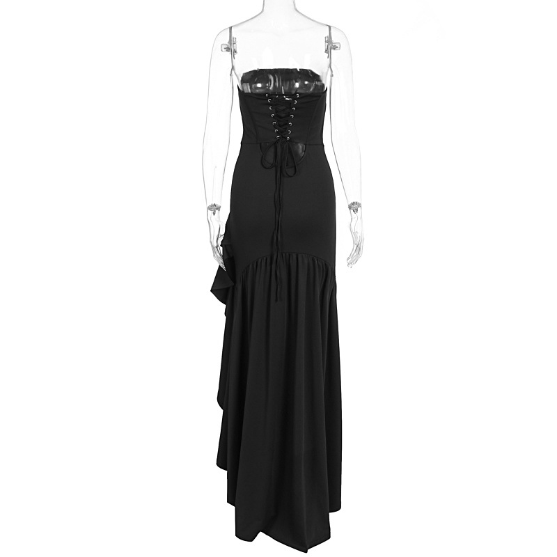 Fashion Sexy Strapless Slit Ruffle Hem Dress For Women Autumn High End Feeling Elegant Party Evening Strapless Dress_ecoleips.com