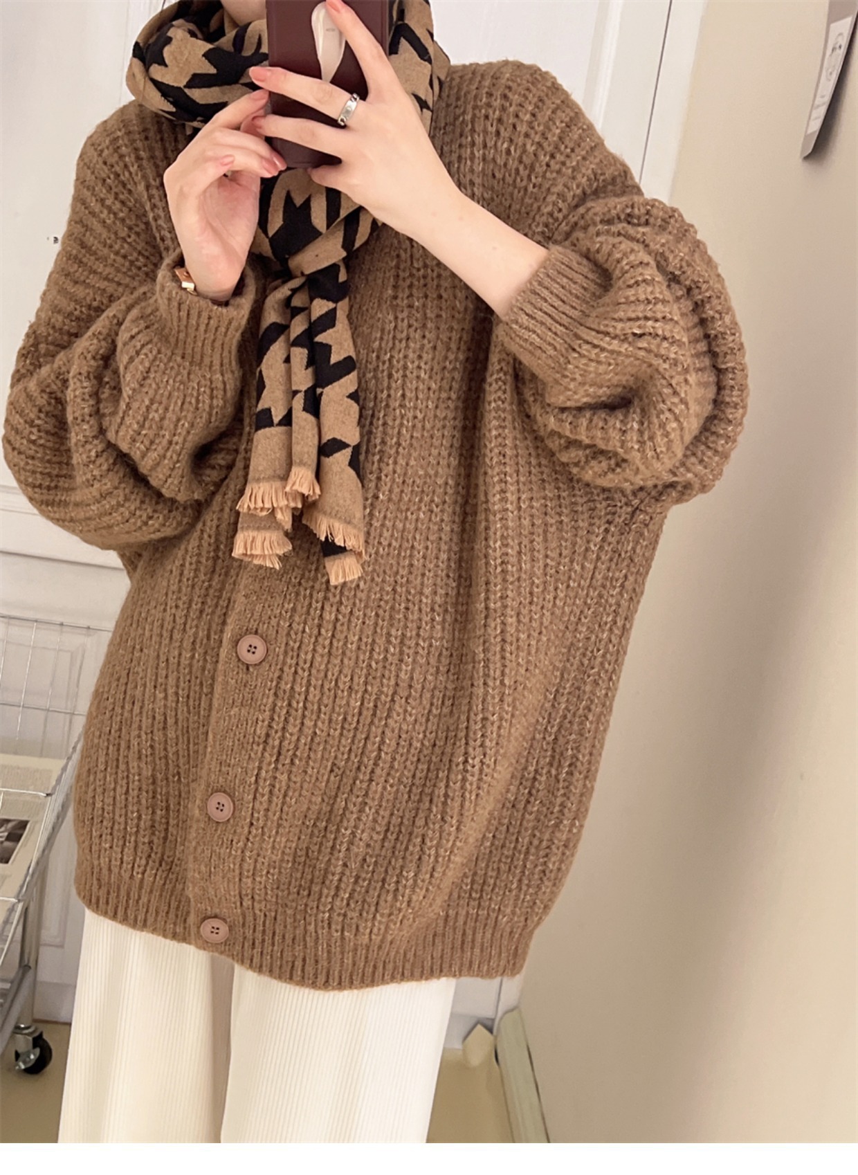 24 invierno Puyuan perezoso viento aguja gruesa lana suéter cardigan 2024 primavera y otoño nuevo suelto