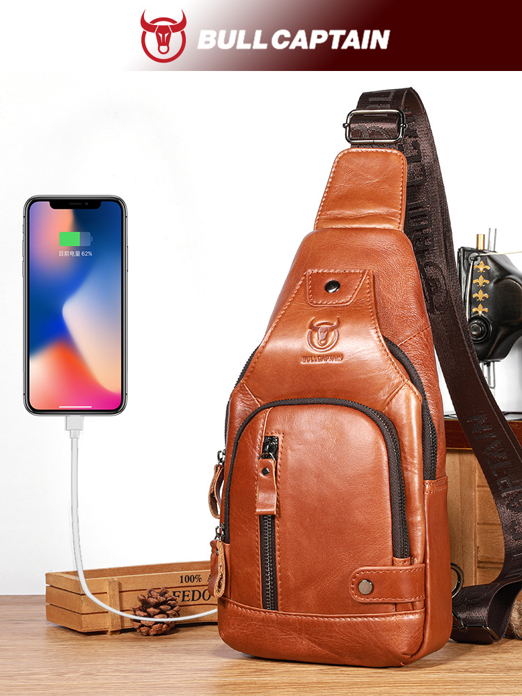 Bolso de pecho de cuero suave para hombre de primera capa de piel de vaca de Captain Niu, moderno bolso cruzado de cuero genuino para exteriores, informal, de gran capacidad para tabletas