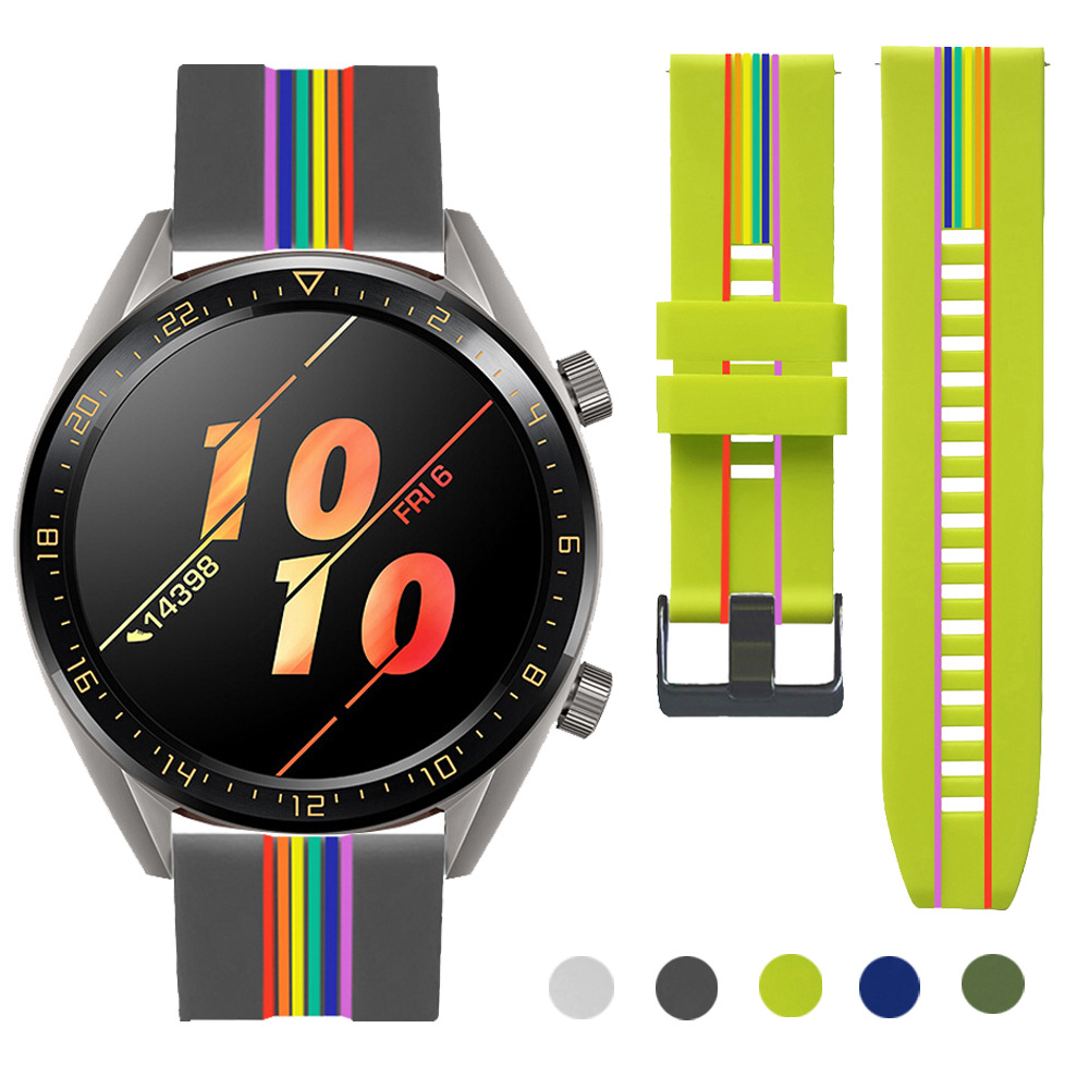 现货适用于华为GT彩虹表带三星watch3彩色22mm硅胶表带厂家直供|ms