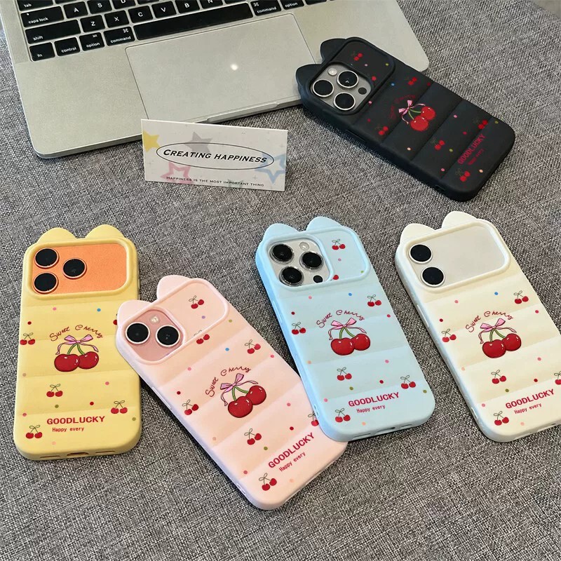 3D Cat Ear Puff Wave Pattern Polka Dot Cherry Bow English Style Case for iPhone 17 Pro Max 3D Cat Ear Puff Wave Pattern Polka Dot Cherry Bow English Style Case for iPhone 17 Pro Max