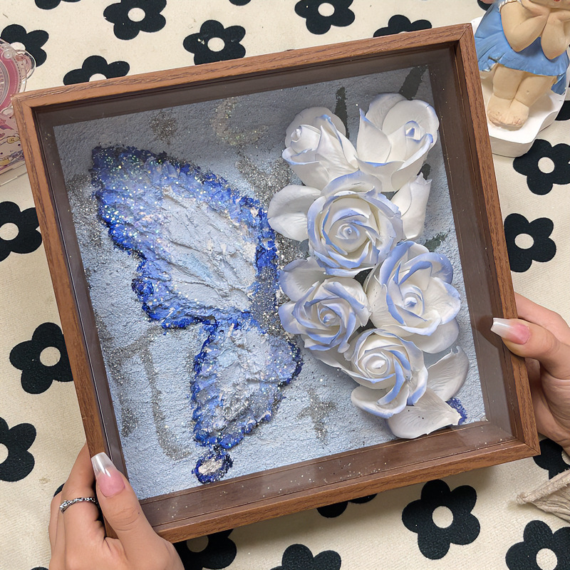 Tiktok same style handmade DIY homemade butterfly rose texture painting photo frame material package decoration table decoration gift Tiktok same style handmade DIY homemade butterfly rose texture painting photo frame material package decoration table decoration gift