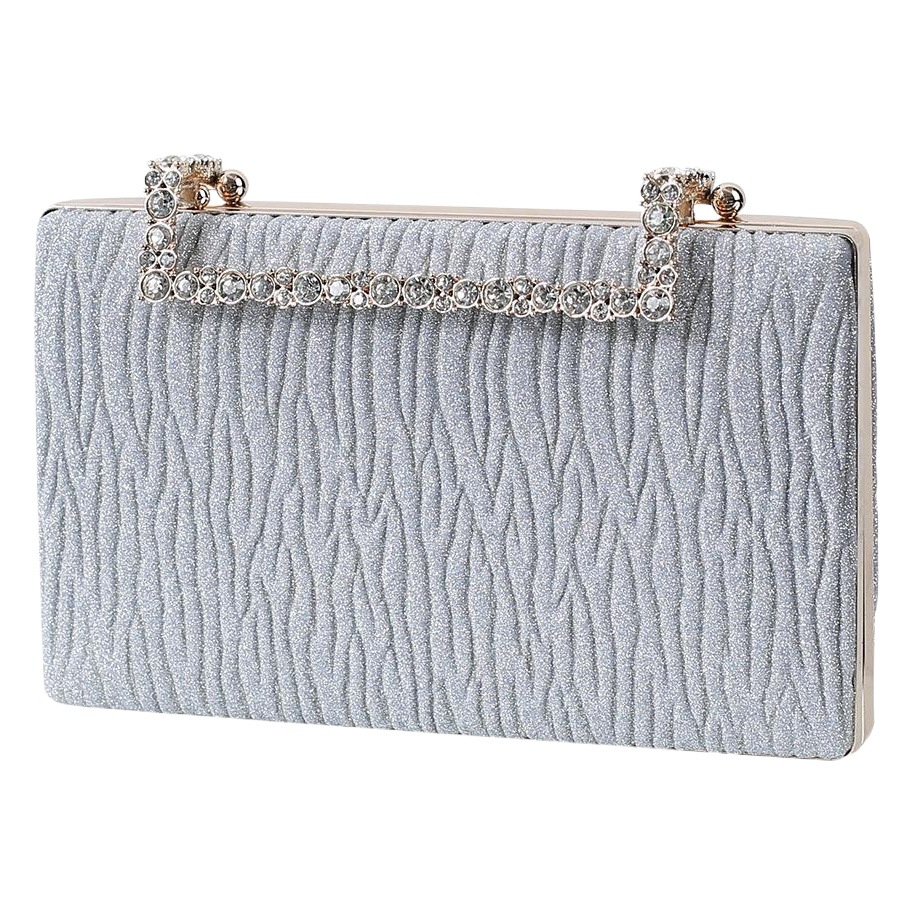 Bolso de noche plisado de estilo europeo y americano exclusivo transfronterizo Bolso nupcial incrustado en diamantes banquete embrague de cadena de mujer entrega de una pieza