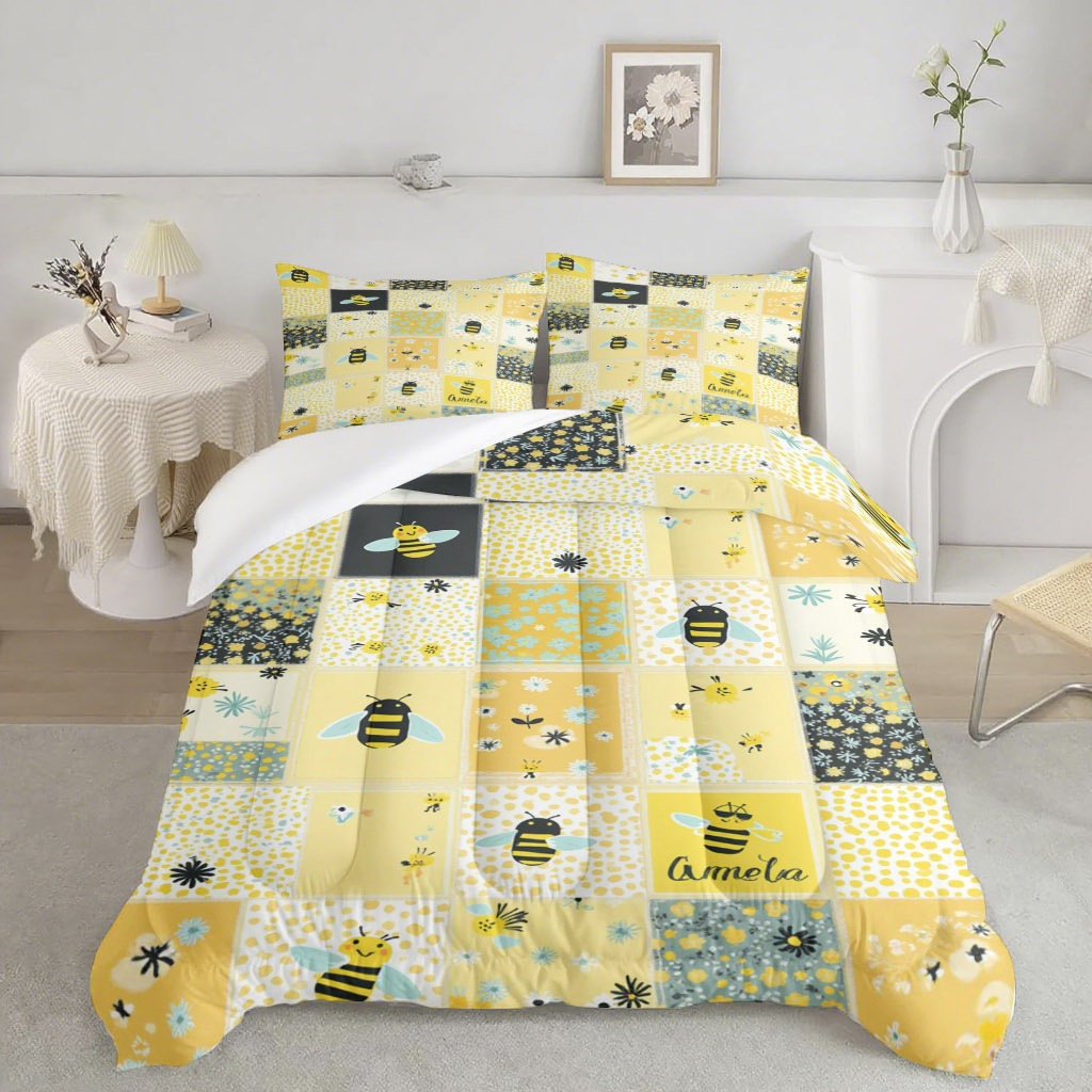 TEMU / JIT dibujos animados adorables abejas 3D impresión digital 180gms conjunto de edredón para diseñar