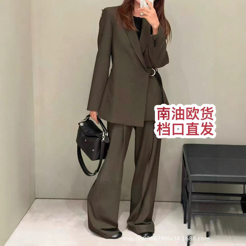 [Nanyou Weiwei High-End Women's Clothing] 25 New Fashionable and Temperamental Lace-Up Suit Jackets and Leather Brand Wide-Leg Pants Suits