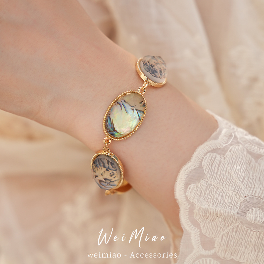 Medieval resina vintage oval corte brazalete OT pulsera ligera de lujo nicho pulsera estilo retro joyas personales