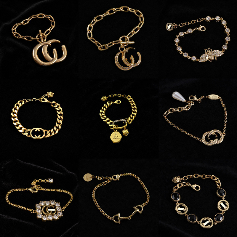 High-end Gucci-style bracelet collection, light luxury, fashionable and versatile, made of brass with double G letter design, cross-border best-selling bracelet wholesale