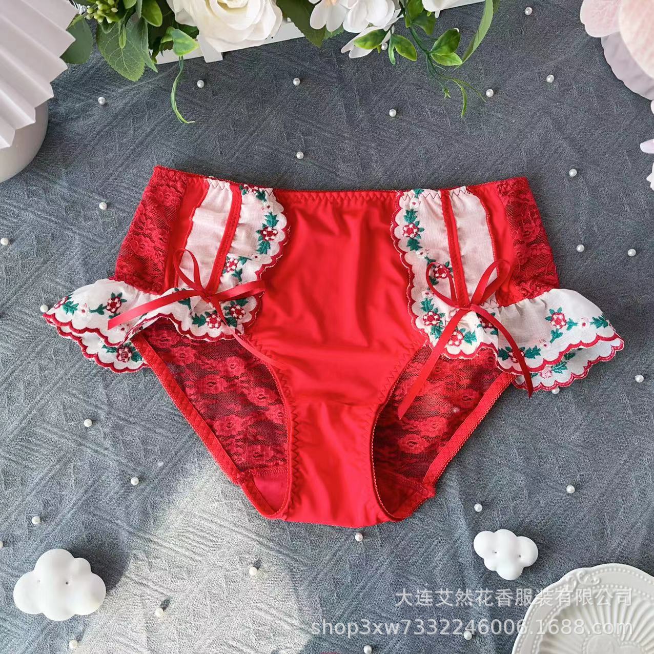 Fabricante al por mayor arco japonés bordado encaje dulce seductor hueco pantalones íntimas sexy