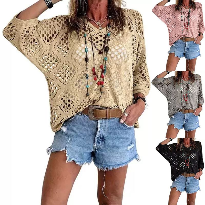 In-Stock European and American Amazon Summer Style Diamond-Shaped Hollow-Out Batwing Sleeve Women's Sweater Cardigan Knitwear Women's Sweater Cardigan In-Stock European and American Amazon Summer Style Diamond-Shaped Hollow-Out Batwing Sleeve Women's Sweater Cardigan Knitwear Women's Sweater Cardigan