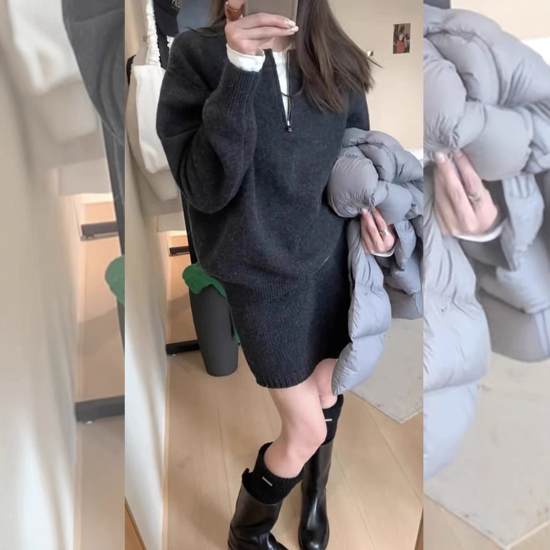 French-Style Chanel-Inspired Gray Knit Sweater and Short Skirt Set 2026 Spring and Autumn Petite Fashion High-End Two-Piece Set
