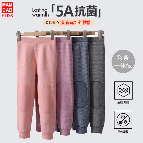 Children's warm pants double-sided velvet autumn and winter thickened long johns for middle and older children, boys and girls underwear, cotton wool pants, inner threading pants