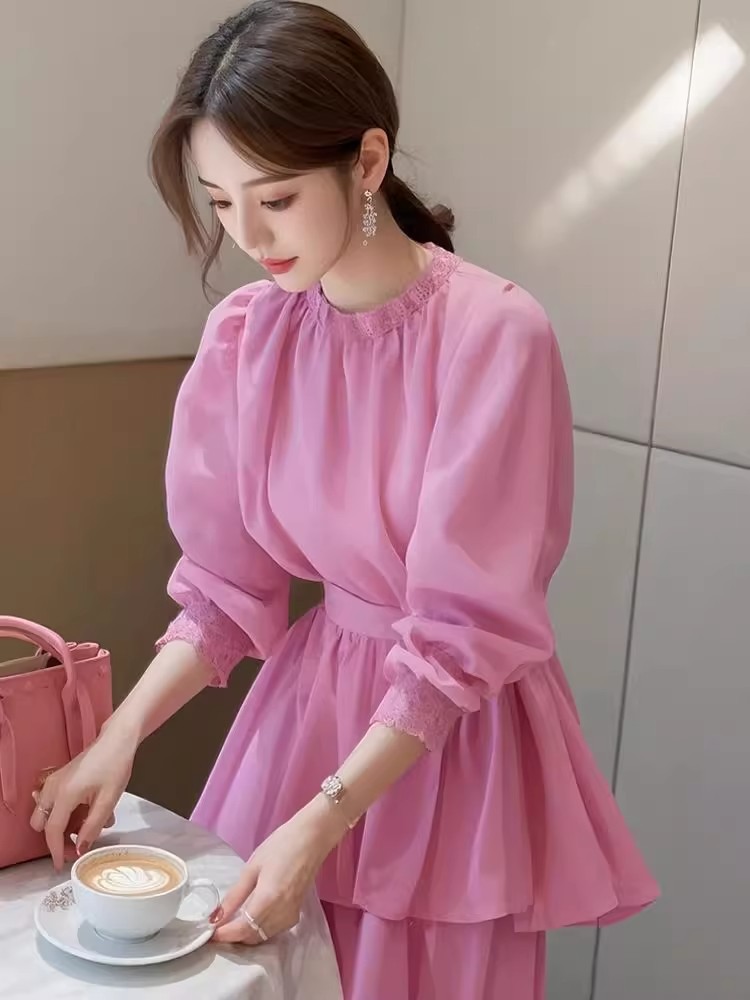 Xiaoxiangfeng 녹색 레이스 셔츠 디자인 하이 엔드 여성 봄, 여름 2025 새로운 도파민 쉬폰 셔츠