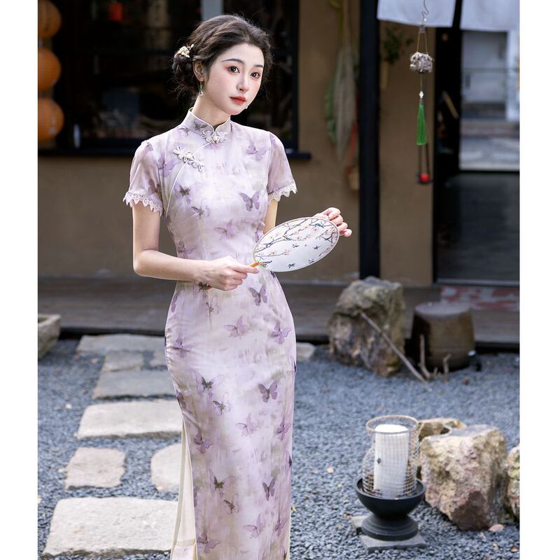 Elegant Retro High-End Cheongsam Young Style Beijiasi Improved New Chinoiserie National Style Cheongsam Long Dress