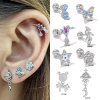 Zirconium, creative cute earrings, piercing with bow stainless steel, (Cross-border trading), micro incrustation