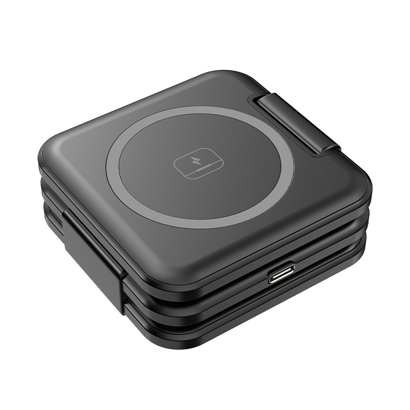 Cargador inalámbrico magnético tres en uno, soporte plegable para teléfono Magsafe, cable de datos, transfronterizo