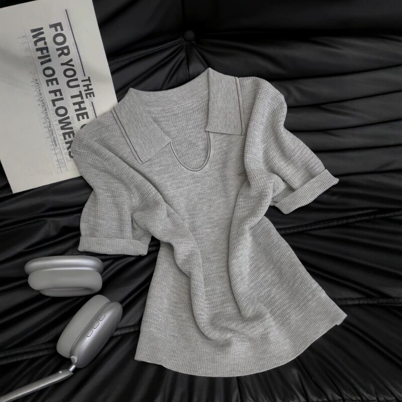 Wine-Colored Rose Knit Faux Two-Piece Patchwork Polka Dot Scarf Top for Women, Korean Style Slim-Fit Short Commuter Sweater