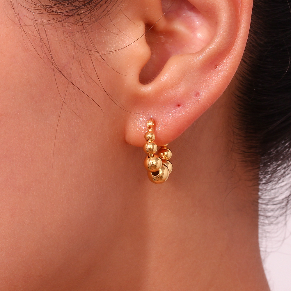 Gold Color Gradient Size Beads Stainless Steel Earrings
