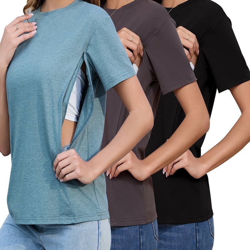 授乳用隠しボタン付きレディースナーシングシャツ3枚組|undefined