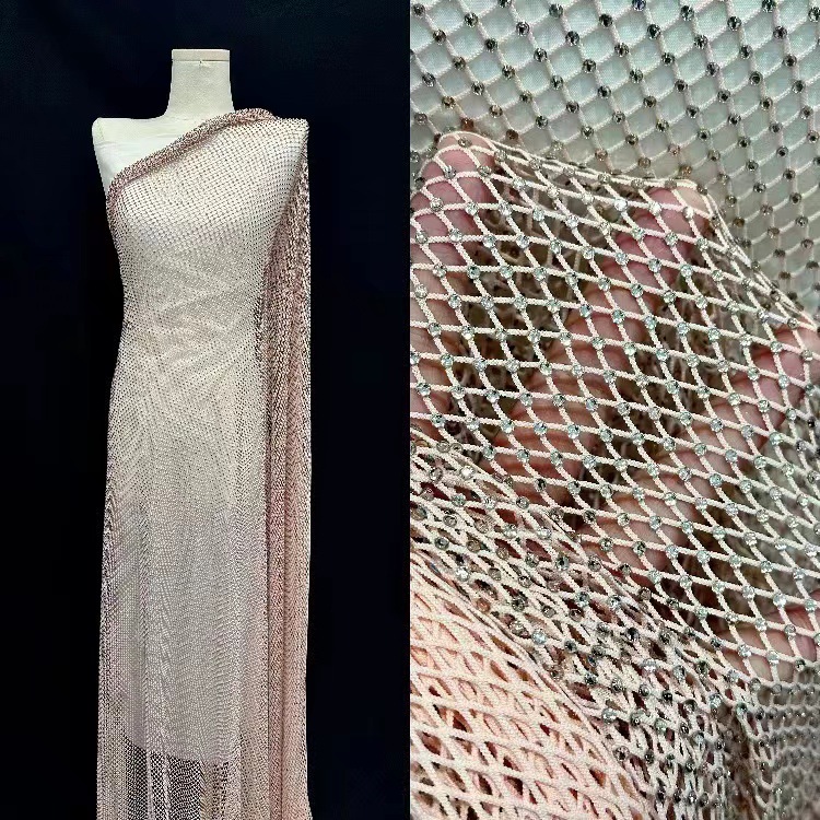 Boda de boda de red elástica, color de lentejuelas, tela de malla, hilo, bordado de encaje, tubo de cuentas, tela de vestido de noche, moda rápida