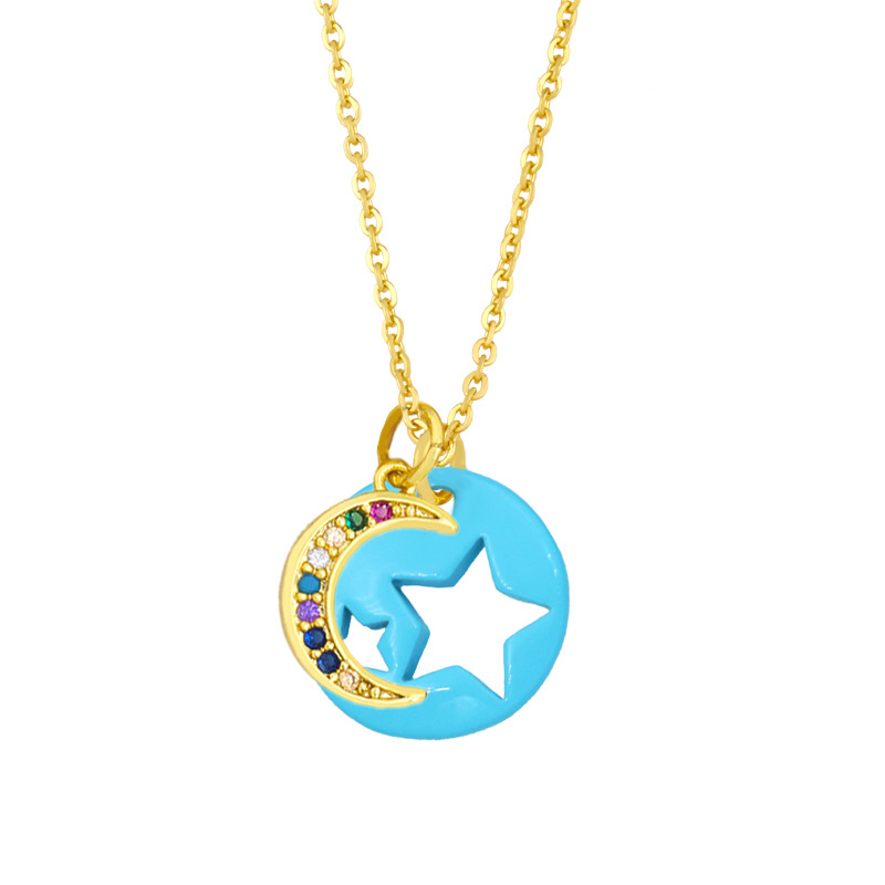 Cross-border European And American Simple And Short Dripping Oil Hollow Pentagram Moon Necklace Fashion Personality Clavicle Necklace Nky83 display picture 8