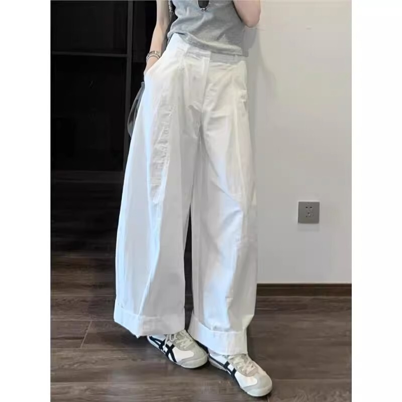 白色弯刀裤女夏季薄款休闲裤梨型身材韩版宽松显瘦阔腿镰刀长裤女|undefined