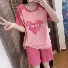 睡衣女夏短袖仿棉2026新款韩版学生可爱家居服女爱心薄款大码套装